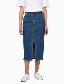 Buy 여성 맥시 데님 스커트 in color MID BLUE BACK EMBRO