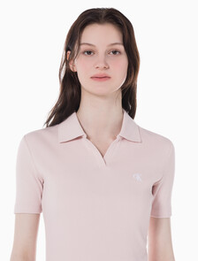 Buy 여성 슬림핏 립 브이넥 폴로 티셔츠 in color PINK
