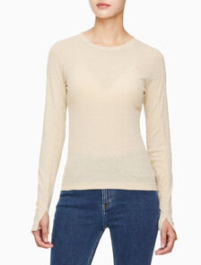 Buy 여성 쉬어 롱슬리브 탑 in color PALE KHAKI