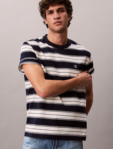 Buy 이지 저지 스트라이프 크루넥 티 in color DARK SAPPHIRE