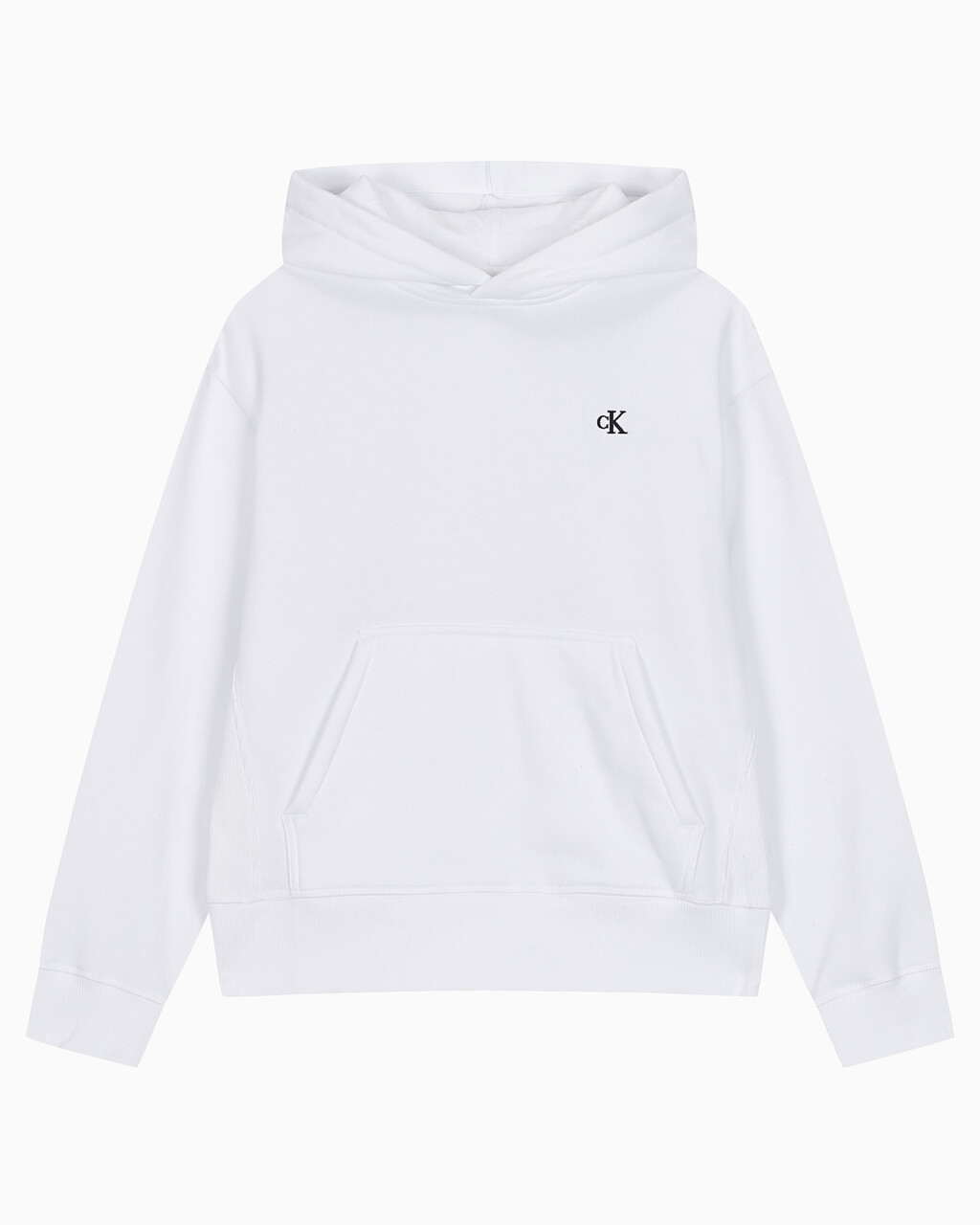 Buy 여성 릴렉스핏 CK 스몰 로고 기모 후디 in color BRILLIANT WHITE
