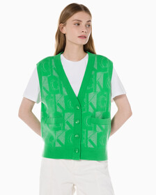 Buy 여성 프리미엄 라인 메탈릭 올오버프린트 베스트 in color GREEN