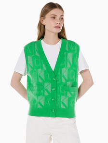 Buy 여성 프리미엄 라인 메탈릭 올오버프린트 베스트 in color GREEN