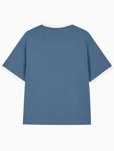 Buy 남성 릴렉스핏 레트로 로고 링거 반팔 티셔츠 in color BLUEFIN