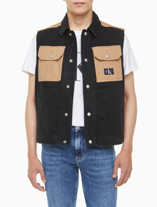 Buy 남성 캔버스 포켓 데님 베스트 in color WASHED BLACK LOGO LACE