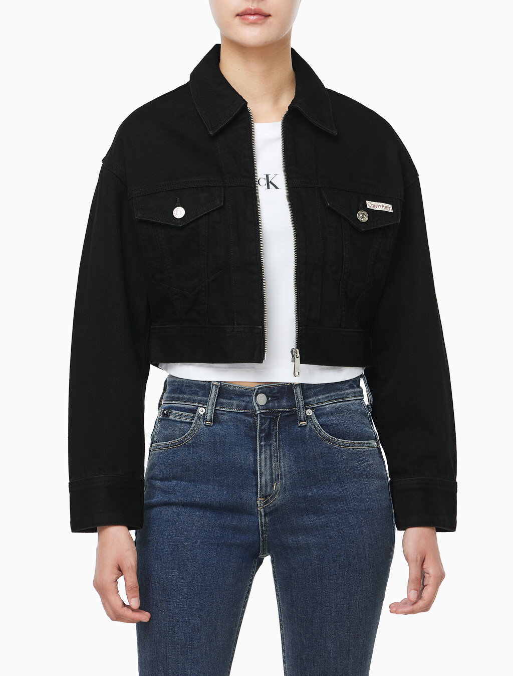 Buy 여성 크롭 블랙 데님 자켓 in color Black