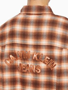 Buy 남성 롱슬리브 후디 플래드 오버셔츠 in color DARK BROWN