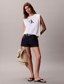 Buy 여성 모노로고 플리츠 숄더 크루넥 티 in color BRIGHT WHITE