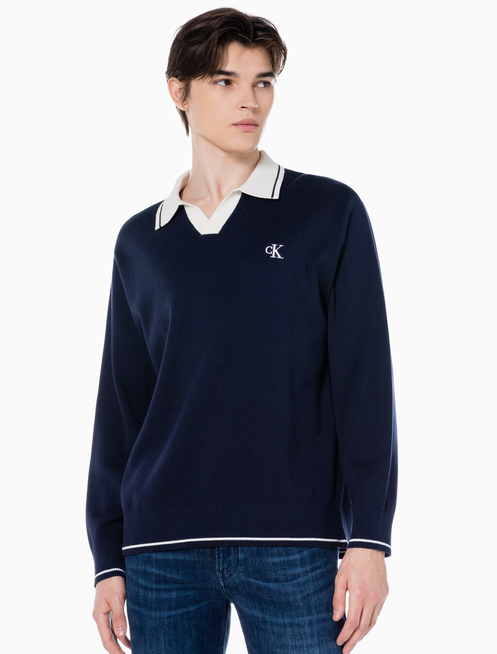 Buy 남성 오버사이즈 럭비카라 스웨터 in color NIGHT SKY