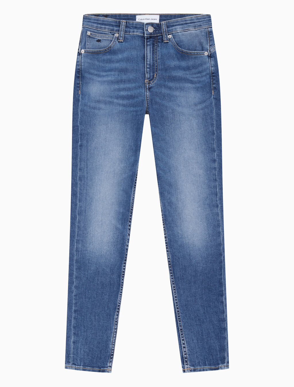 Buy 여성 하이라이즈 바디 스키니핏 미드 블루 앵클 37.5 데님 in color MID BLUE BACK EMBRO