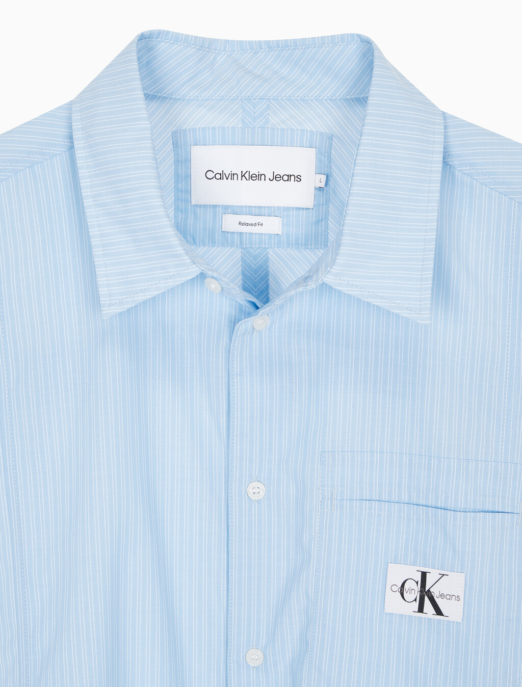 Buy 남성 릴렉스핏 패널 스트라이프 반팔 셔츠 in color SKY BLUE