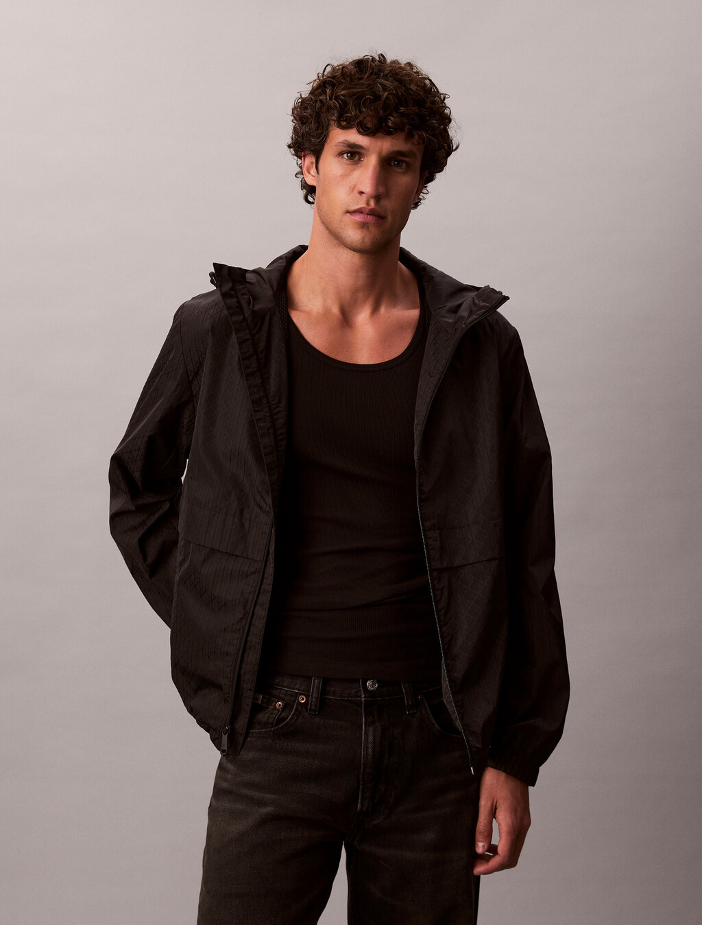 Buy 남성 AOP 나일론 윈드브레이커 자켓 in color BLACK