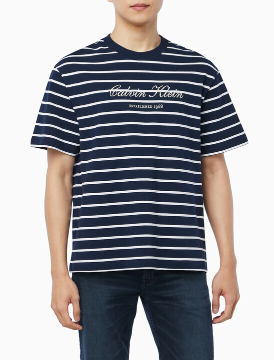 스트라이프 피케 캘빈 NYC 티