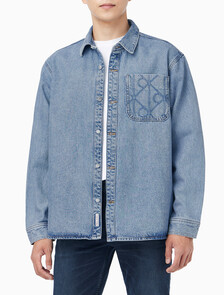 Buy 남성 90s 레귤러 핏 라이트블루스톤 워시 긴팔 데님 셔츠 in color Light blue
