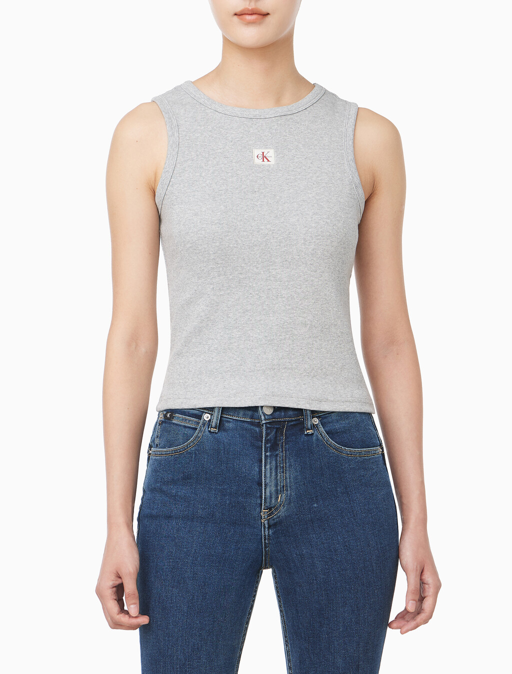 Buy 여성 우븐라벨 코튼 립 탱크 탑 in color HEROIC GREY HEATHER