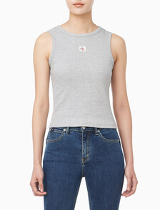 Buy 여성 우븐라벨 코튼 립 탱크 탑 in color HEROIC GREY HEATHER