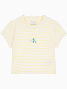 Buy 여성 스트라이프 모노로고 베이비립 티 in color Yellow