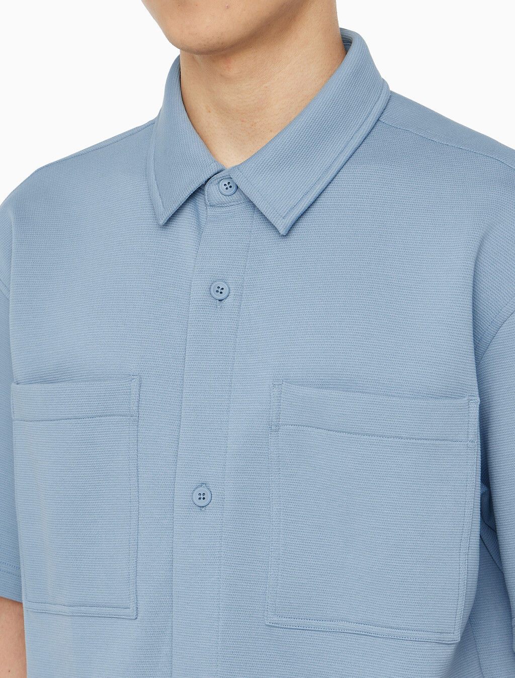 Buy 남성 릴렉스핏 텍스처 피케 반팔 오버 셔츠 in color BLUE