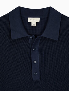 Buy 코튼 와플 폴로 칼라 스웨터 in color DARK SAPPHIRE