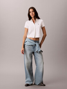 Buy 여성 쿨링 저지 크롭드 폴로 티 in color BRIGHT WHITE