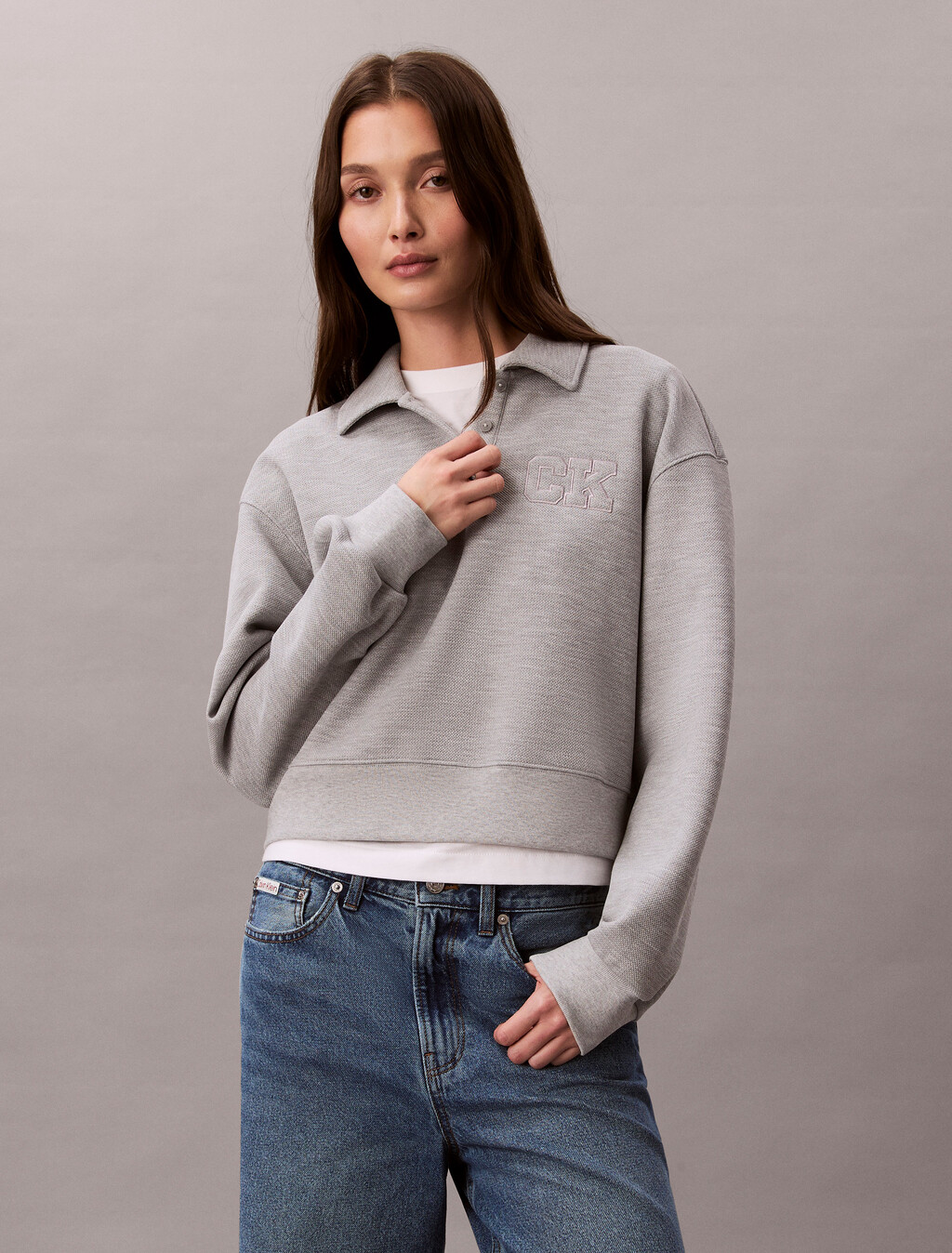 Buy 여성 릴렉스 패션 폴로 스웻셔츠 in color HEROIC GREY HEATHER