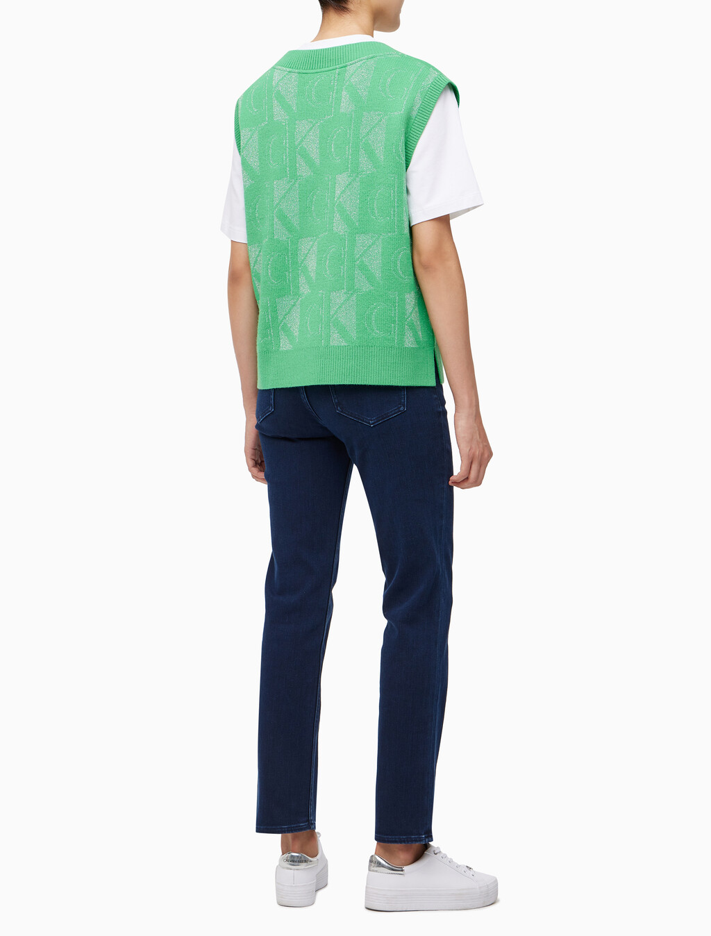 Buy 여성 프리미엄 라인 메탈릭 올오버프린트 베스트 in color GREEN