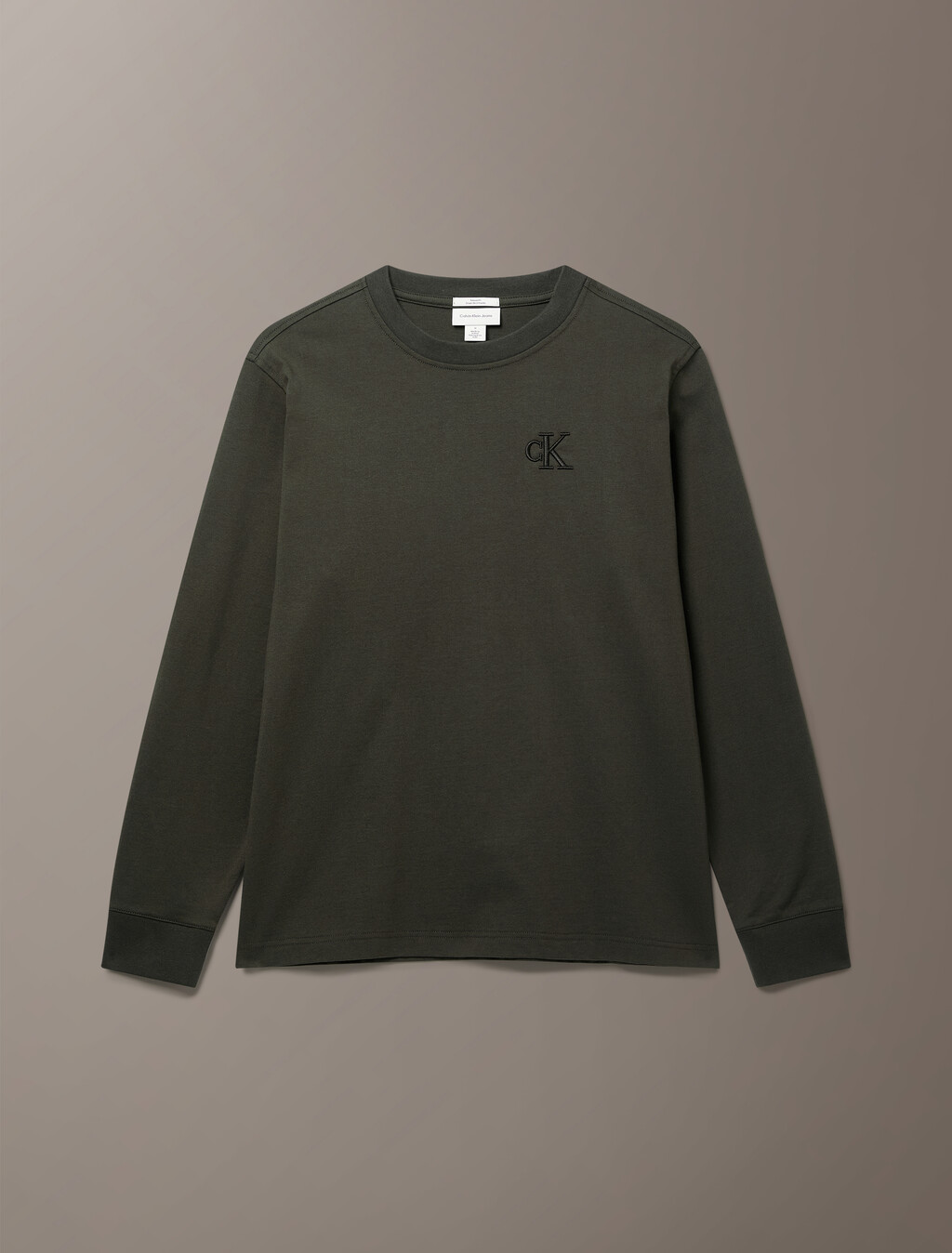 Buy 남성 릴렉스 벨벳 백 모노로고 그래픽 긴팔 티셔츠 in color Green Stone 