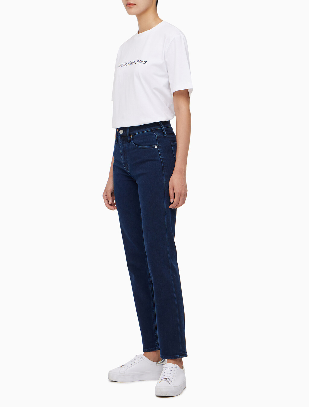 Buy 여성 하이라이즈 슬림 스트레이트핏 기모 블루블랙 데님 in color BLUE BLACK HANGER LOOP