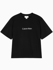 Buy 여성 릴렉스드 스탠다드로고 크루넥 반팔 티셔츠 in color BLACK