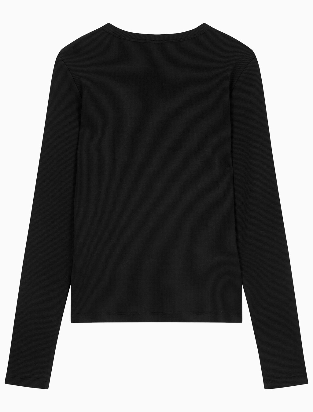 Buy 여성 우븐라벨 크루넥 롱슬리브 탑 in color BLACK