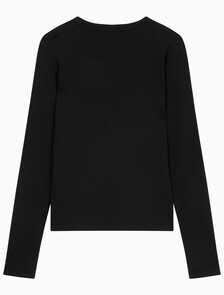 Buy 여성 우븐라벨 크루넥 롱슬리브 탑 in color BLACK