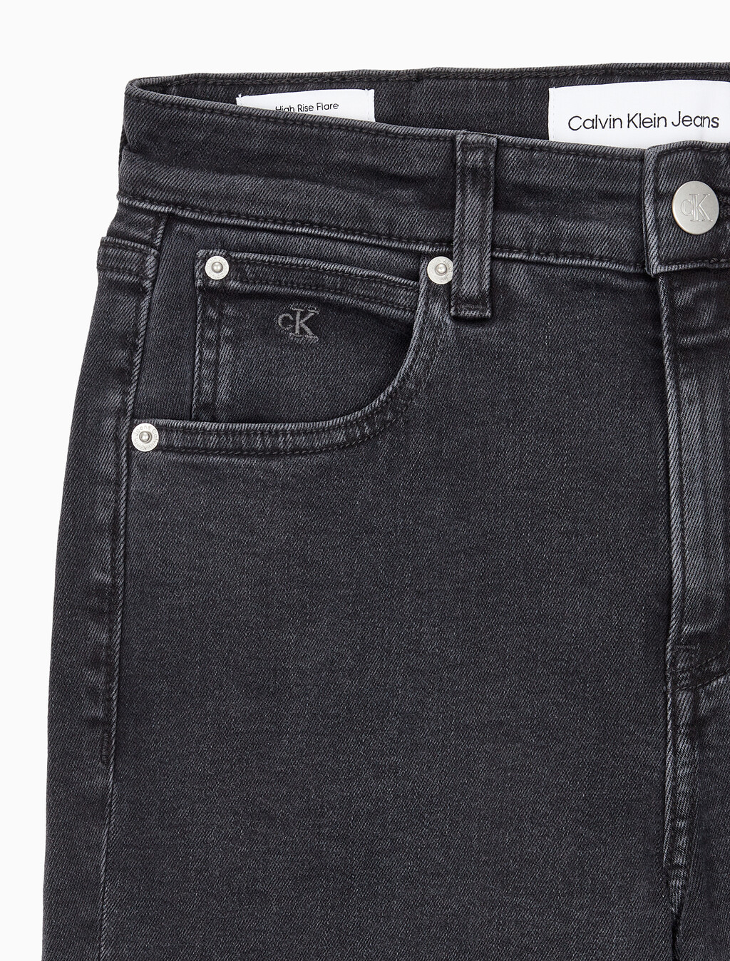 Buy 여성 하이라이즈 플레어핏 블랙 이탤리언 데님 in color WASHED BLACK LOGO LACE