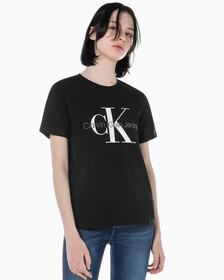Buy 여성 스트레이트핏 모노그램로고 크루넥 반팔 티셔츠 in color CK BLACK