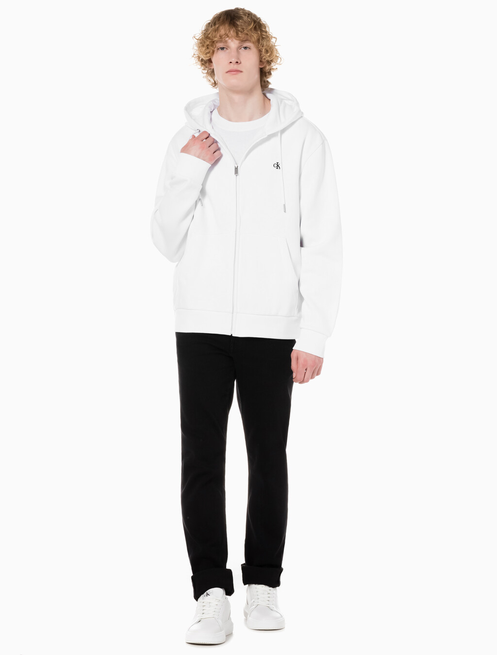 Buy 남성 바디핏 기모 블랙 데님 in color WASHED BLACK LOGO LACE