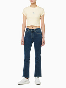 Buy 여성 스트라이프 모노로고 베이비립 티 in color Yellow