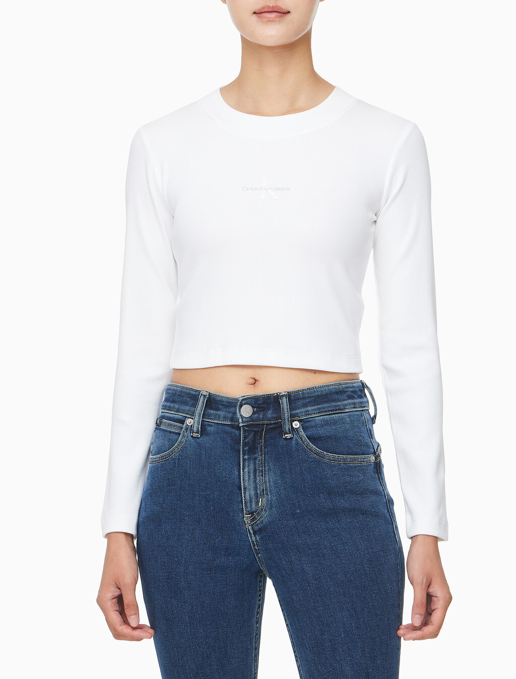 Buy 여성 롱슬리브 모노그램 베이비 티 in color BRIGHT WHITE
