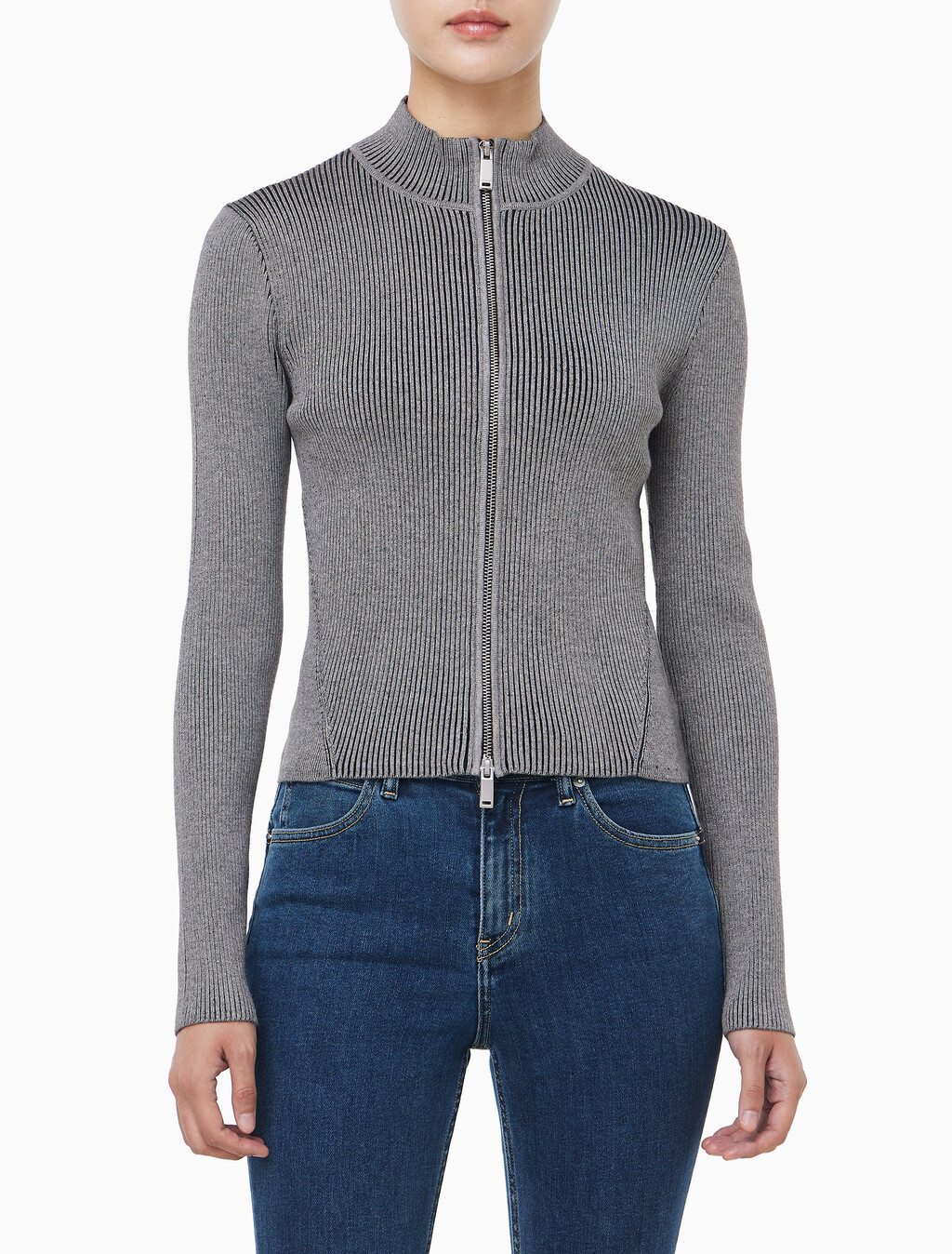 Buy 여성 L/S 풀 집업 스웨터 in color Grey