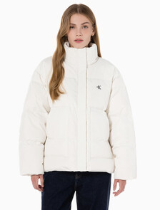 Buy 여성 숏 렝스 스탠드 카라 푸퍼 다운 재킷 in color WHITE