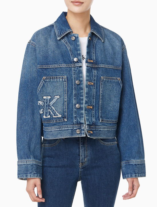 여성 워크웨어 CK 로고 데님 자켓