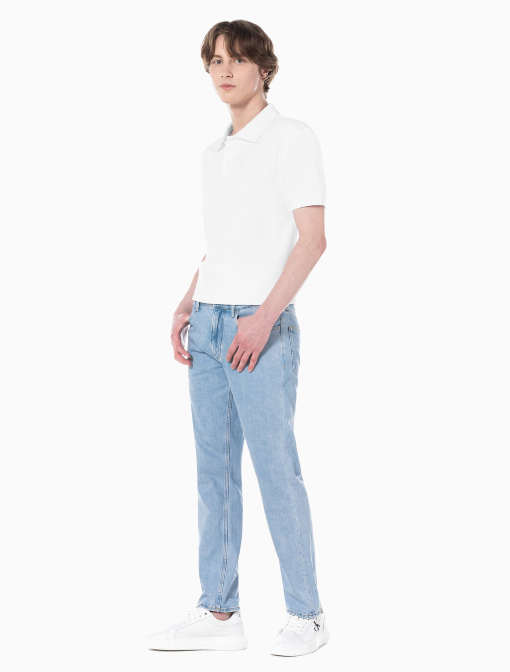 Buy 남성 슬림 스트레이트 크롭핏 라이트블루 데님 in color CHALKY BLUE