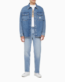 Buy 남성 박시 루즈핏 데님 셔츠 in color MID BLUE BACK EMBRO