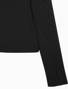 Buy 여성 슬림핏 매쉬 롱슬리브 탑 in color BLACK