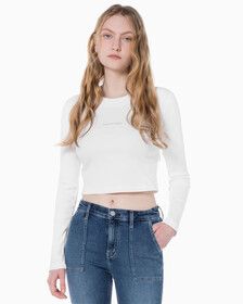 Buy 여성 롱슬리브 모노그램 베이비 티 in color BRIGHT WHITE