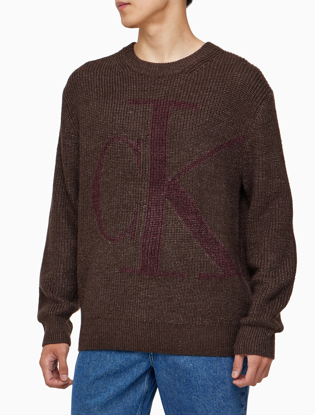 Buy 남성 긴팔 울 블렌드 로고 스웨터 in color DARK GREY