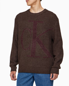 Buy 남성 긴팔 울 블렌드 로고 스웨터 in color DARK GREY