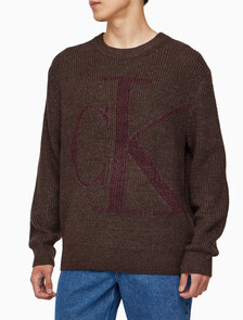 Buy 남성 긴팔 울 블렌드 로고 스웨터 in color DARK GREY