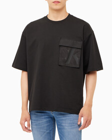 Buy 남성 오버사이즈 우븐 포켓 반팔 스웻셔츠 in color CK BLACK