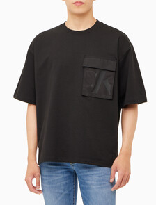 Buy 남성 오버사이즈 우븐 포켓 반팔 스웻셔츠 in color CK BLACK