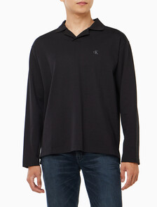 Buy 남성 릴렉스핏 헤비 저지 럭비 폴로 탑 in color CK BLACK