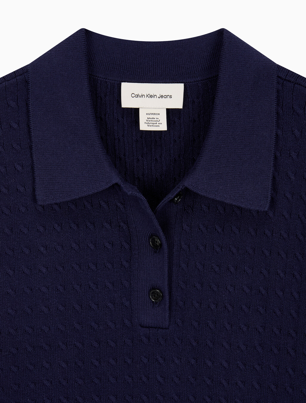 Buy 여성 우븐라벨 크롭드 케이블 스웨터 in color Evening Blue